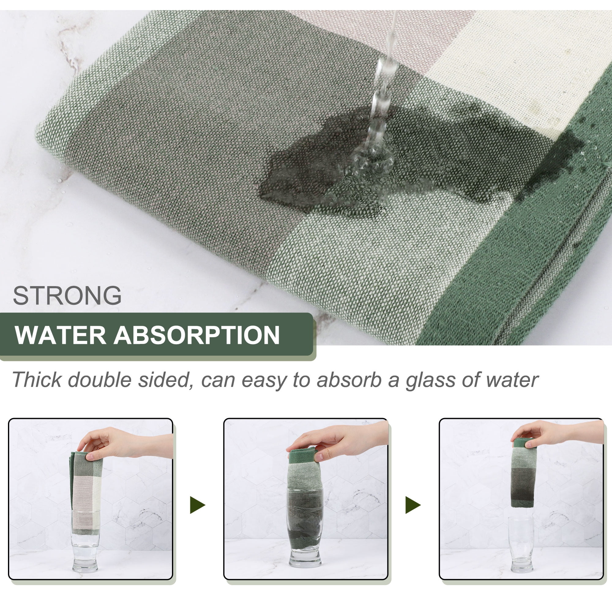 PiccoCasa 6 Pack 100% Cotton Kitchen Dish Towel 13" x 29" Green Plaid