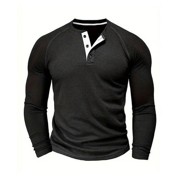 pstuiky camisa de manga larga para hombre, Camisa informal holgada de manga larga con botones de color liso para hombre salir tops xl