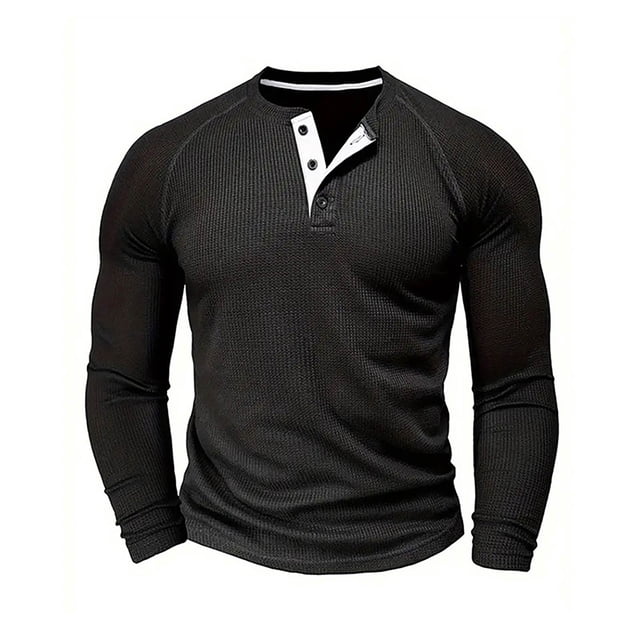 AherBiu Mens Long Sleeve Shirts Muscle Fitted Stretch Athletic Button T-Shirts Trendy Quick Drying Casual Tees