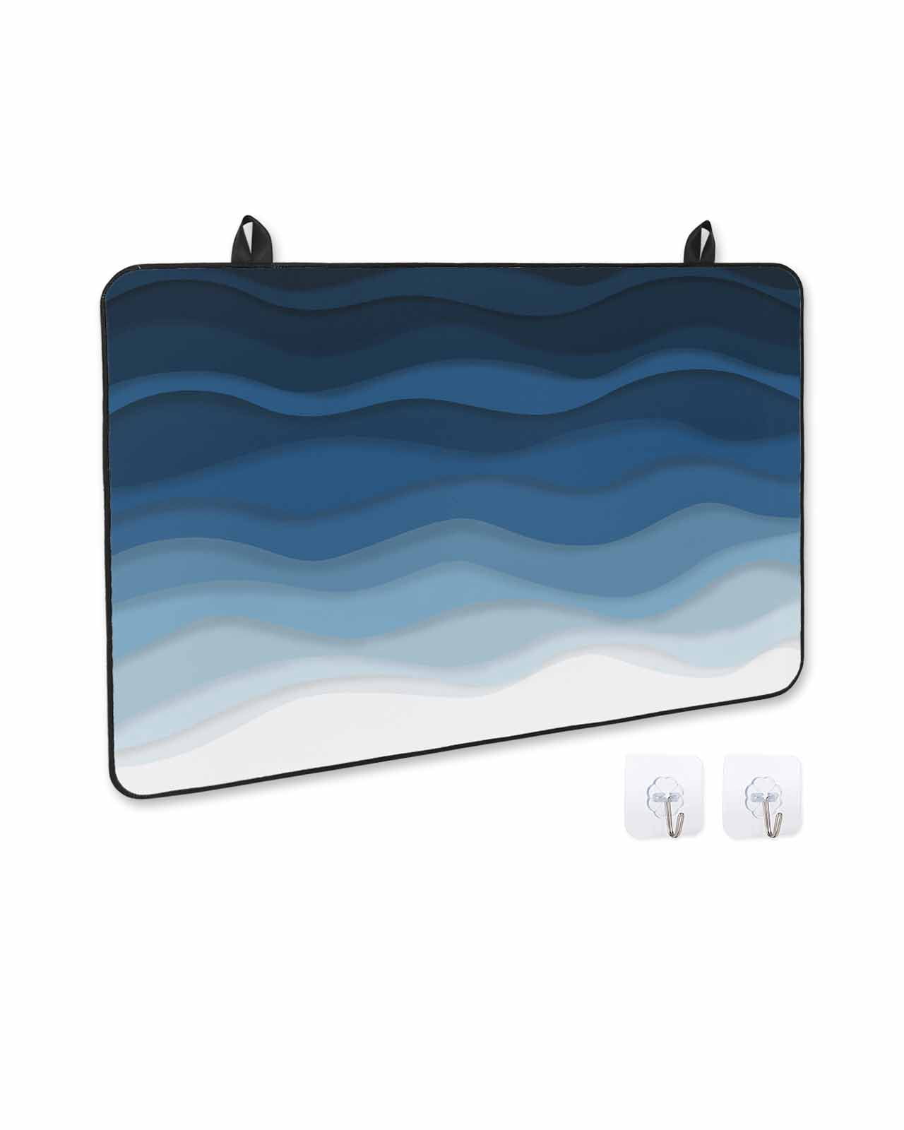 nqOlkjepod Large Induction Cooktop Protector Mat 36"x21", Dark Blue Stripes Stove Top Covers for Electric Stove, Gradient Abstract Sea Waves Beach Stove Burner Cover Mats, Glass Top Stove Cover