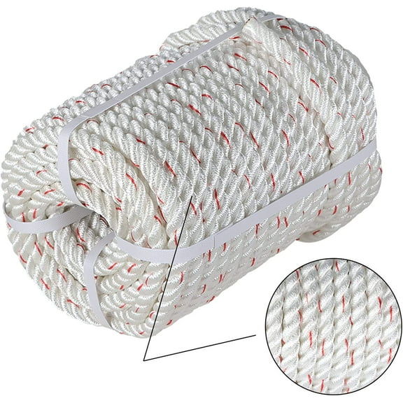 SEBLAFF 5/8In x 150FT Arborist Bull Rope | High Strength Polyester | Tree Rigging Line Utility Arbor Line | Double Braid Polyester Rope,White with One Red Tracer