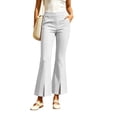 thumbnail image 4 of CQONEPT Women's Split Hem Flare Pants Elastic Waist Casual Office Elegant Cropped Dress Pant Trousers with Pockets White S, 4 of 7