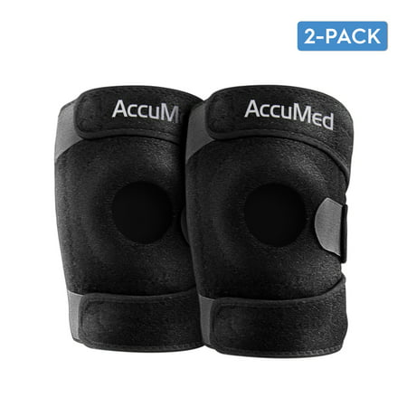 AccuMed Knee Brace Support for Knee Recovery, Pain, Joint and Muscle Support, Padded Patella Opening made with Neoprene Heat-Retaining Material, Four Supportive Springs & Adjustable Straps (Pack of 2)