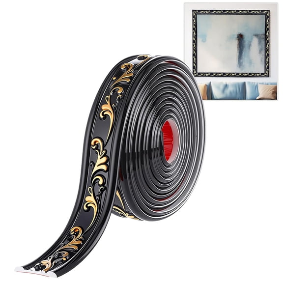 NOGIS Peel and Paste Crown Molding Trim Flexible Molding Trim Self Adhesive 6.5 ft x 1.8 Inch Wallpaper Wall Border Mirror Frame Baseboard Cabinet for Home Decor Edge Background (Black Gold)