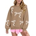 thumbnail image 2 of Women Tops Women's Long Sleeve Sweatshirt Casual Crewneck Loose Fit Pullover Fleece Tops, Bow Print Fall Winter Fashion with Soft Fabric for Comfortable Wear,Light Brown,M, 2 of 6