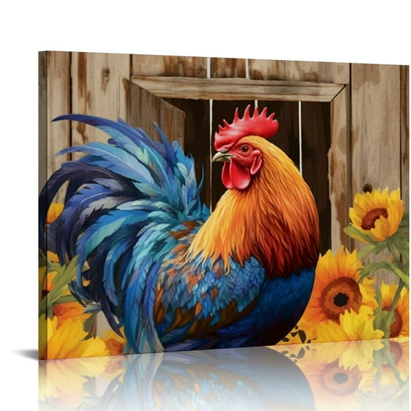 COMIO Canvas Wall Art Framed Wall Decoration Farmhouse Rooster Chicken Sunflowers Wall Decor Picture Artwork for Walls Ready to Hang