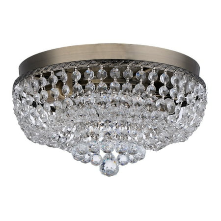 Cal Royal Antique Brass - Royal Designs Clear K9 Quality Elegant Antique Brass Round Manon Crystal Ceiling Flush Mount -2 Lights