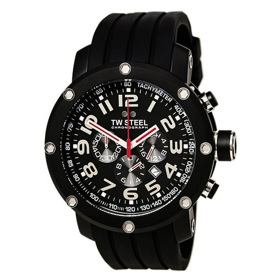 TW Steel TW135 Men's Grandeur Tech Black Dial Black Rubber Strap Chronograph Watch