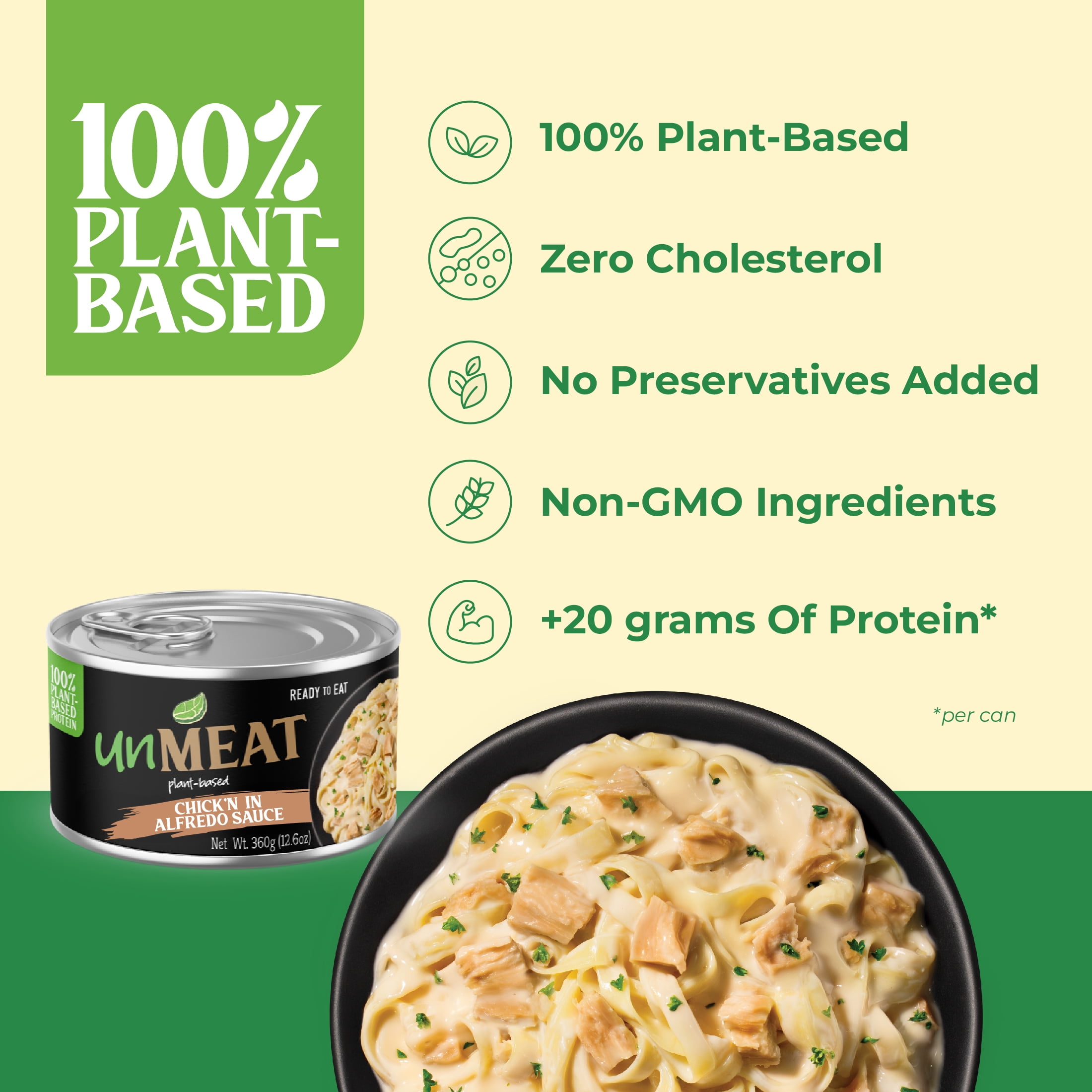 (2 pack) unMEAT Plant-Based Chicken in Alfredo Sauce, 12.6oz Can