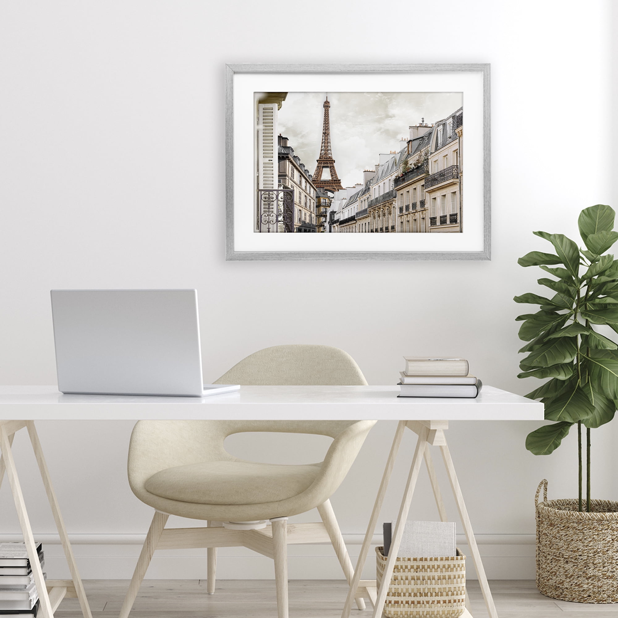Stupell Industries Eiffel Tower Through Parisian Balconies Gray Framed Print Under Glass, design by CAD Designs