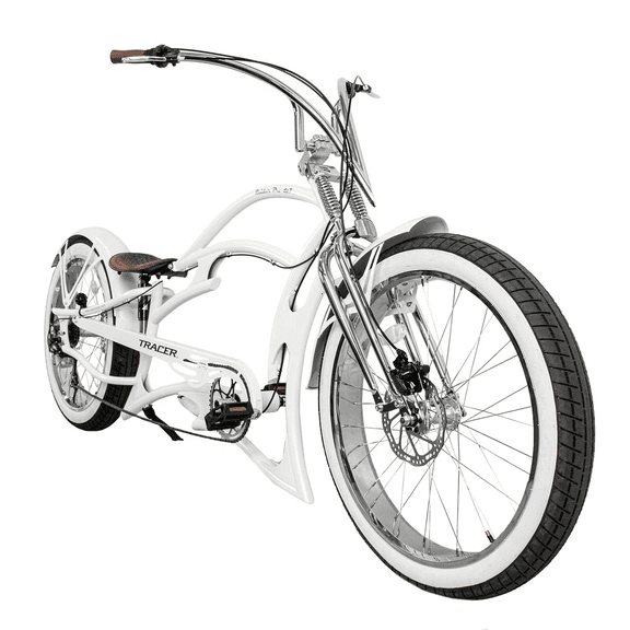 Tracer Raider Pro DS7 Stretch Beach Cruiser Bike, 26" Wheel, V-Handlebar, 7-speed, Disc Brake, for Men, White