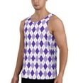 thumbnail image 2 of Uemuo Purple argyle Pattern Men's Muscle Shirts Sleeveless Dry Fit Gym Workout Tank Top Lightweight Sports Tank Top Beach Tank Top, Loose-fit Sleeveless Shirt-Medium, 2 of 7