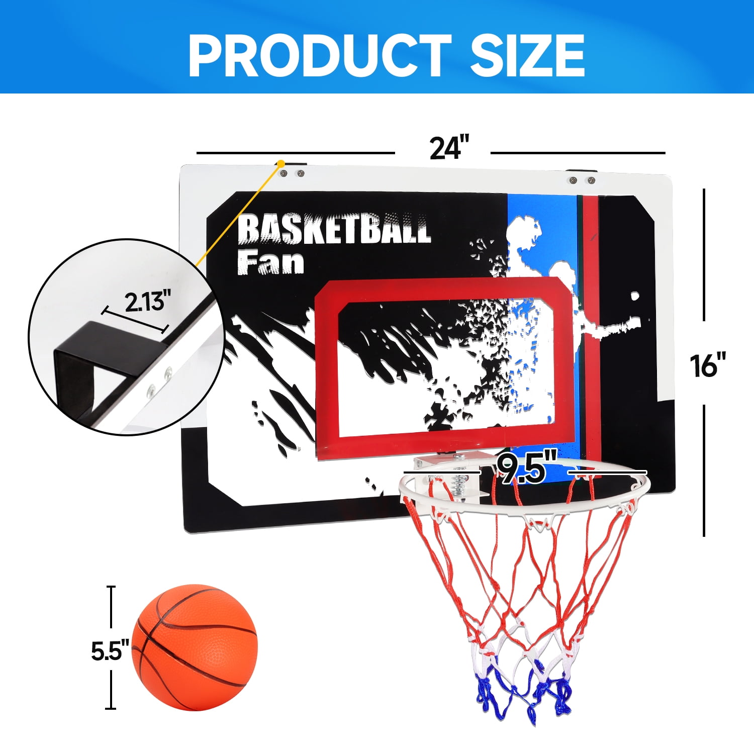 GSE Games & Sports Expert Over-The-Door Large Basketball Hoop Set with Basketball & Pump, Wall-Mounted Basketball Hoop Set for Home & Office, Indoor Basketball Game