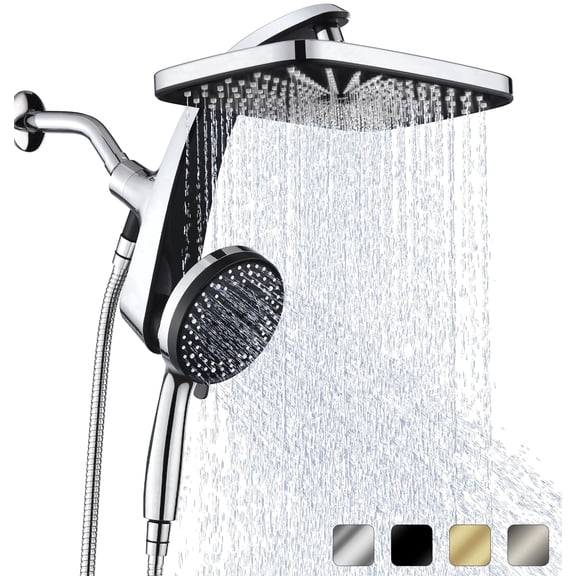 KESTE 12 Inch High Pressure Rain Shower Head with Handheld Spray Combo, 3 8 1 Spray Setting, Built-in Magnetic Docking, Dual Showerheads for Bathroom, Anti-Clog,Silver Chrome