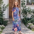 thumbnail image 3 of Uourmeti Girls Summer Maxi Dresses Crew Neck Short Sleeve Casual Flowy Tiered Long Dress with Pockets (Sea Turtle Flower), Size 11-12 Years, 3 of 7