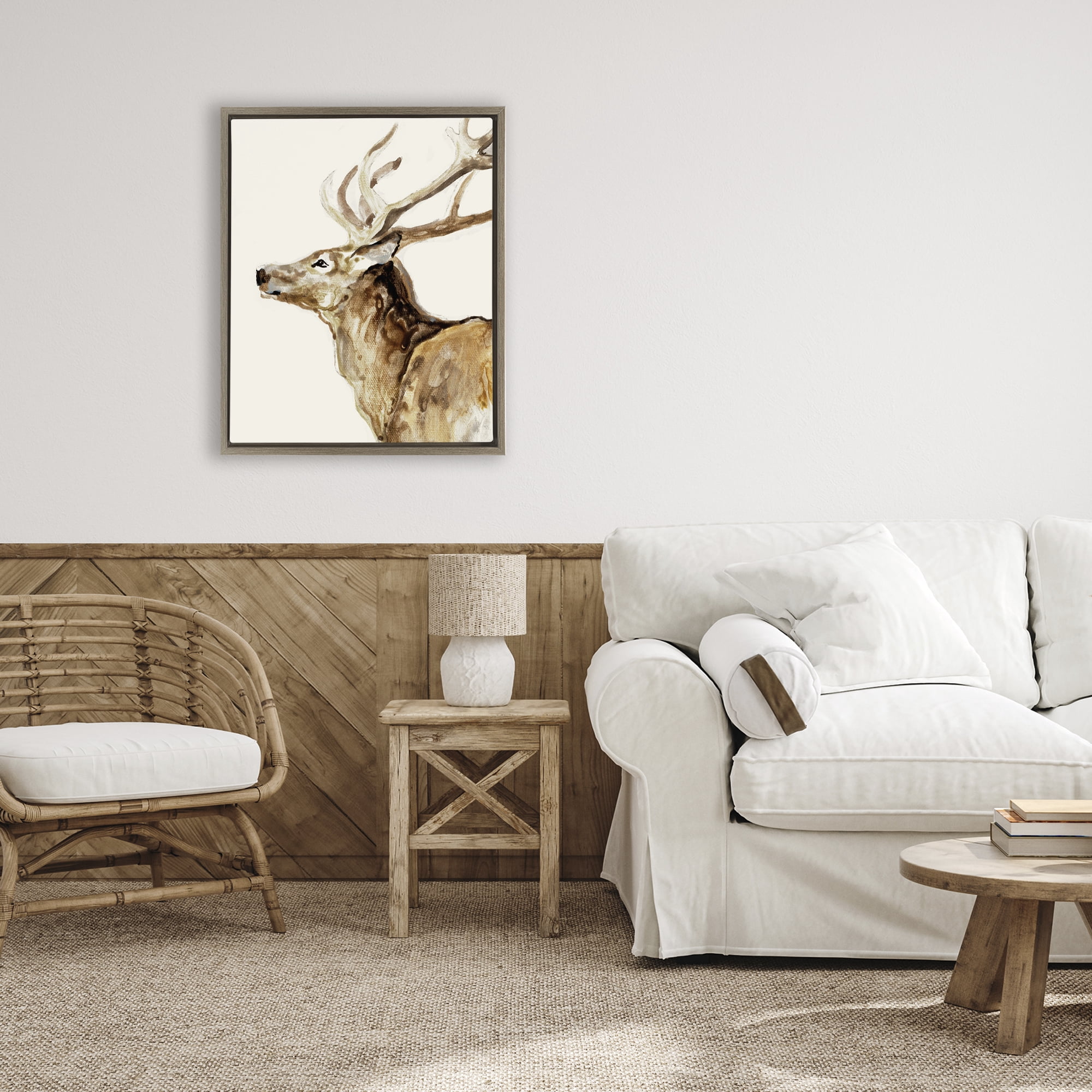 Stupell Industries Deer Portrait Profile View Brown Framed Floater Canvas Wall Art, design by Lorenzo Collective