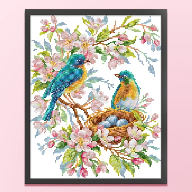 Cuadros Decorativos Bordado parcial Hilo de algodón ecológico Kit de punto de cruz de pájaro impreso de 14 quilates (DA710) Wdftyju embutido en tela
