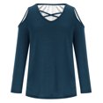 thumbnail image 4 of Black and Friday Clothing Sales Idoravan Long Sleeve Shirts for Women Winter Women's Solid Off Shoulder Fashion Long Sleeve Top Navy XXL, 4 of 4