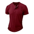 thumbnail image 2 of Jalioing T-Shirt Top for Men Casual Short Sleeved Tee Shirt Quarter Button Crew Neck Basic Pullover Top (Large, Wine), 2 of 4