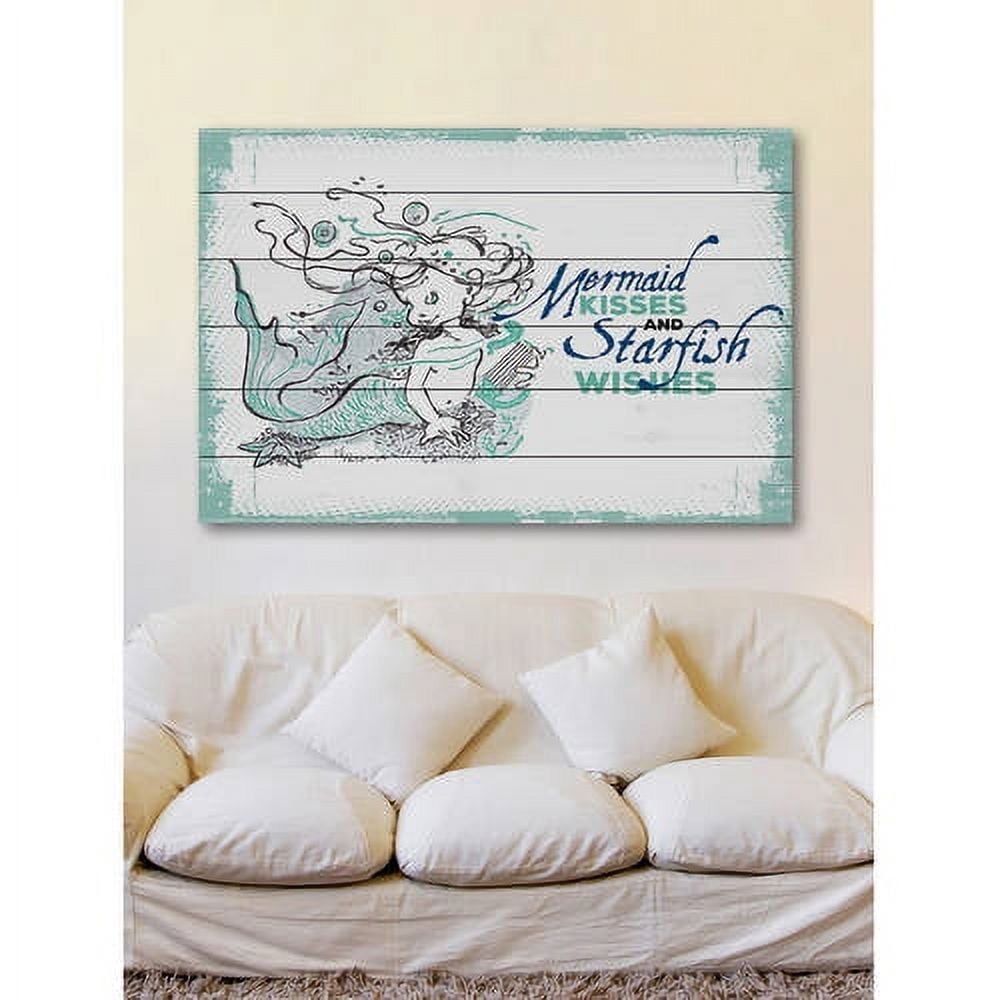 Marmont Hill "Mermaid Kisses 2" Painting Print on White Wood