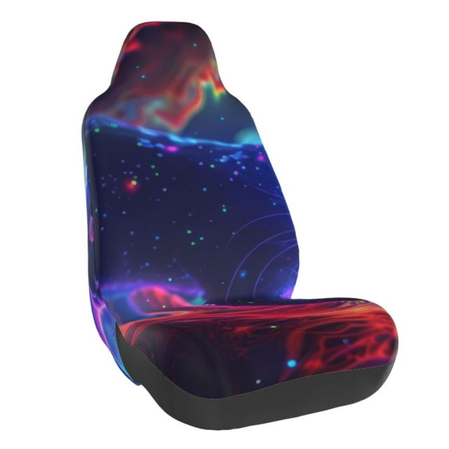 Wukai Cosmic Cat Psychedelic Journey Full Set Car Seat Covers with Soft Padding Universal Auto Front Seats Protector and Cushion Mat