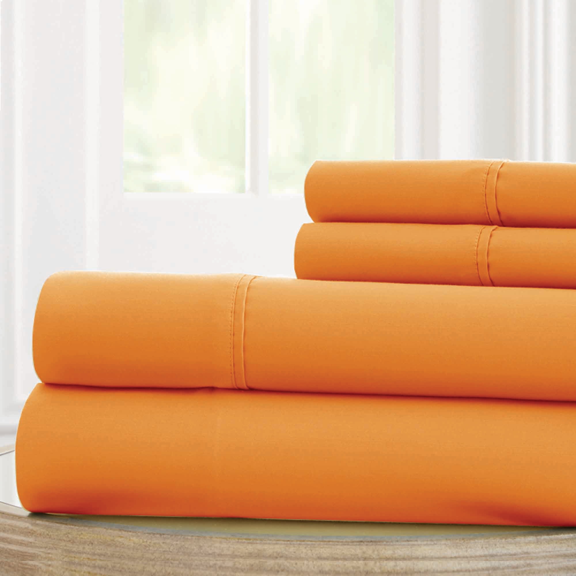 Amrapur Overseas Bright Solid Microfiber Polyester Sheet Set, Orange