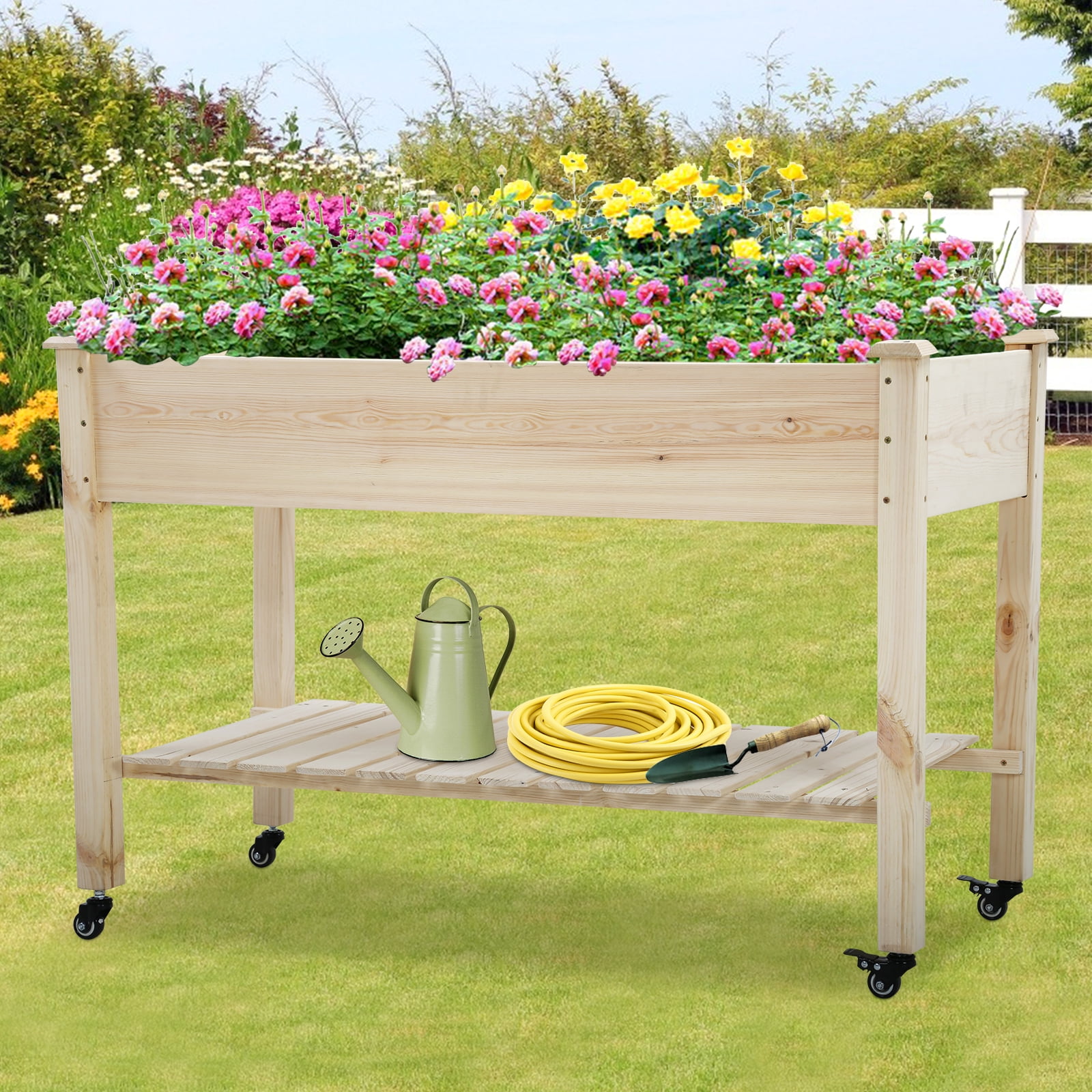 Raised Garden Bed, 48x23x32in Elevated Wooden Planter Boxes Kit with