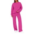thumbnail image 2 of VV AVEORS Sweatsuits Women 2 Piece Outfit Oversized Sweatshirt Matching Wide Leg Sweatpants Y2K Baggy Track Suits Travel Lounge Fashion Set Hot Pink S, 2 of 8