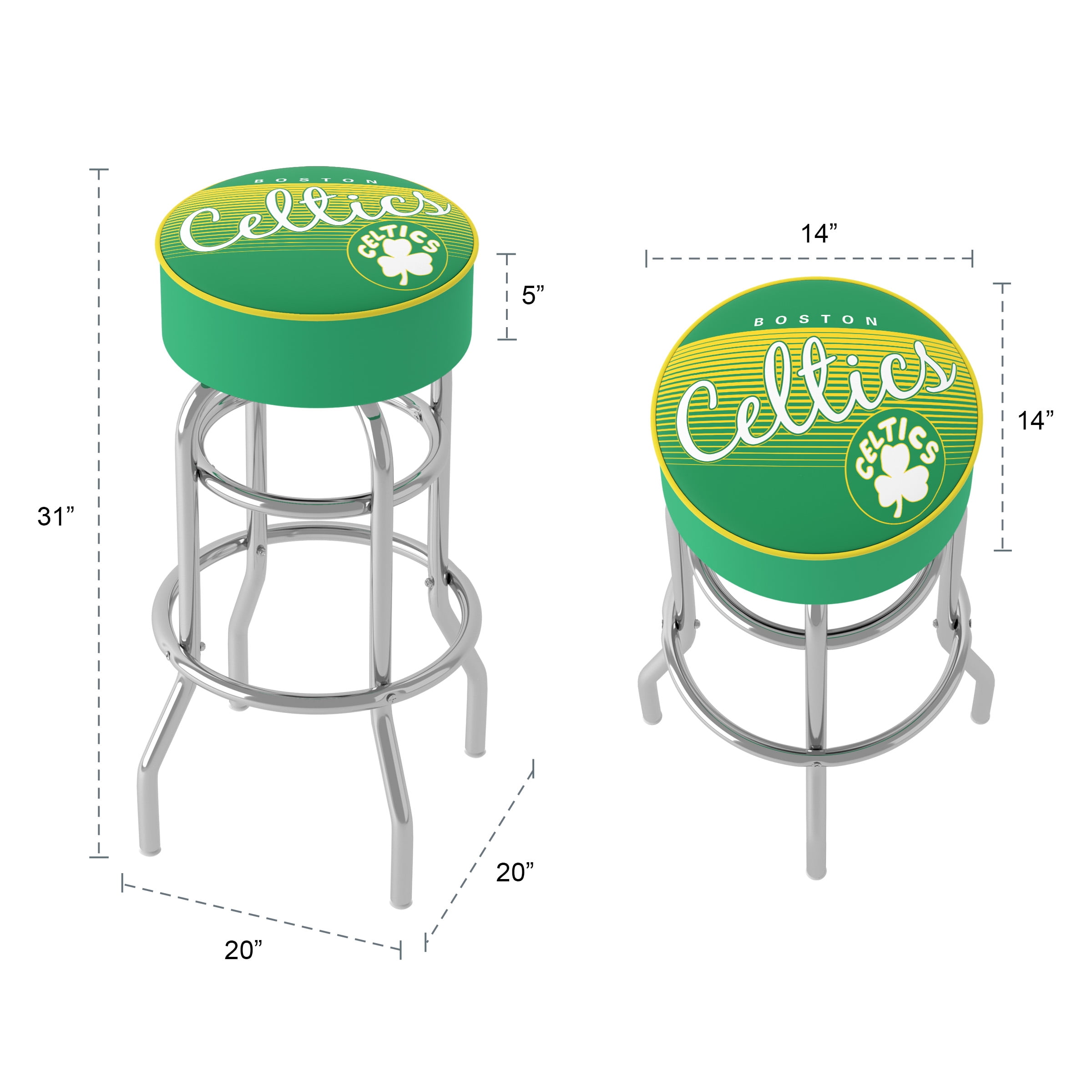 Trademark Gameroom Boston Celtics NBA Hardwood Classics Padded Swivel Bar Stool