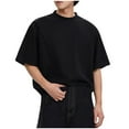 thumbnail image 1 of Blusas y camisas de manga corta y cuello redondo para hombre, blusas casuales de color liso con cuello redondo y mangas cortas para hombre., 1 of 5