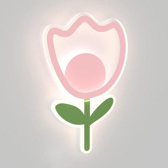 Cartoon LED Wall Light Fairy Wall Sconce Tulip Children's Room Wall Lamp, 15W Girls Bedroom Wall Mount Lighting Fixture, Modern Bedside Sconces Kindergarten Wall Lamps