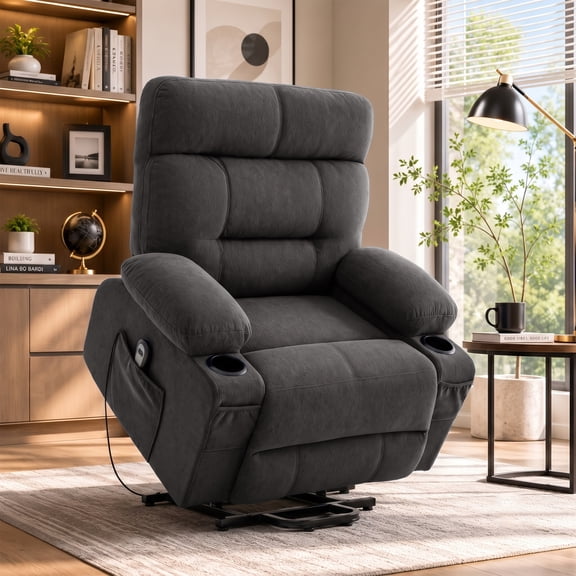 GASEE Power Lift Electric Recliner Chair for Elderly - Heavy Duty Safe Reclining Mechanism, Fabric Sofa for Living Room,Dark Grey