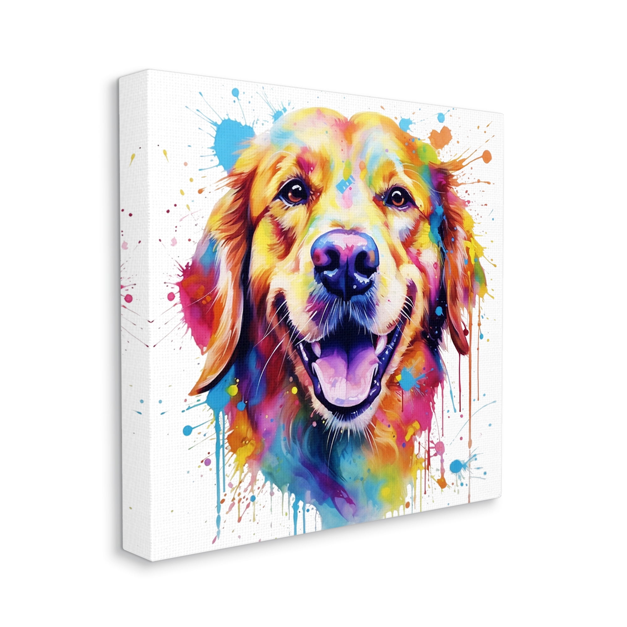 Stupell Industries Happy Dog Paint Drip Animals & Insects Painting Gallery Wrapped Canvas Art Print Wall Art, 24 x 24