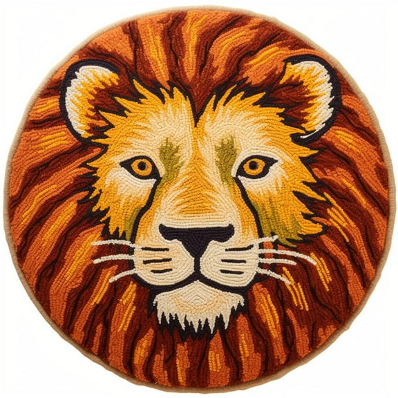 Latch Hook Round Rug Kits Animal Lion for Beginner Needle Crochet Yarn Kits Embroidery Carpet Hook and Latch Kit Tapestry Christmas Home Decoration 45x45cm(1)