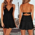 thumbnail image 2 of BLVB Sundresses for Women Summer V-Neck Spaghetti Strap Backless Lace Mini Skater Dress Beach Vacation Dress, 2 of 7