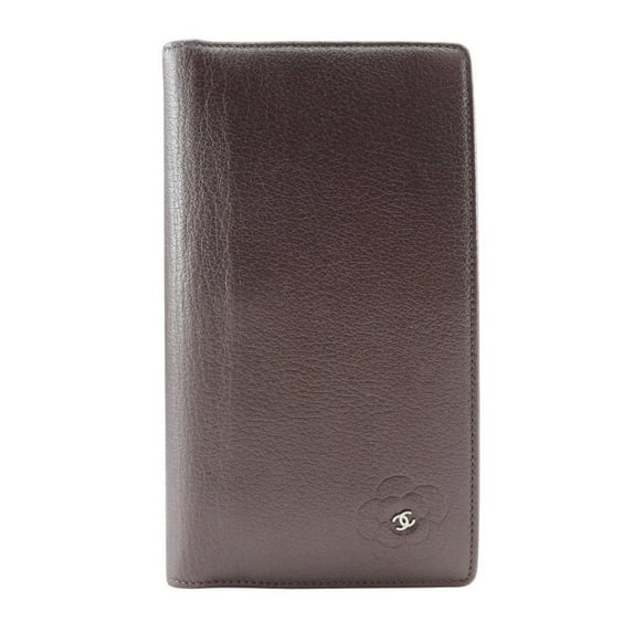 Pre-Owned CHANEL Camellia COCO Mark Long Wallet Leather Metallic Purple Women's (Good)