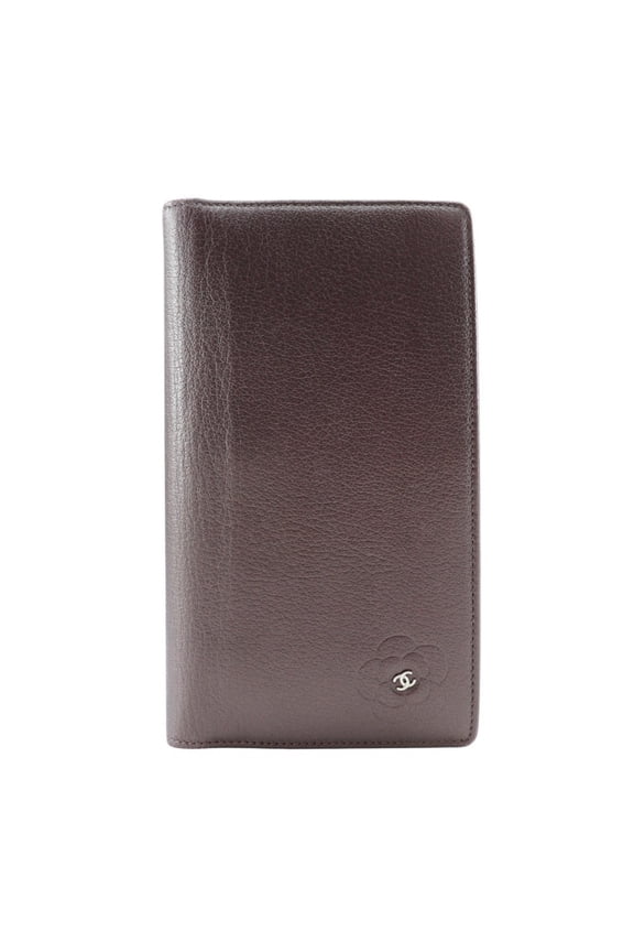 Pre-Owned CHANEL Camellia COCO Mark Long Wallet Leather Metallic Purple Women's (Good)