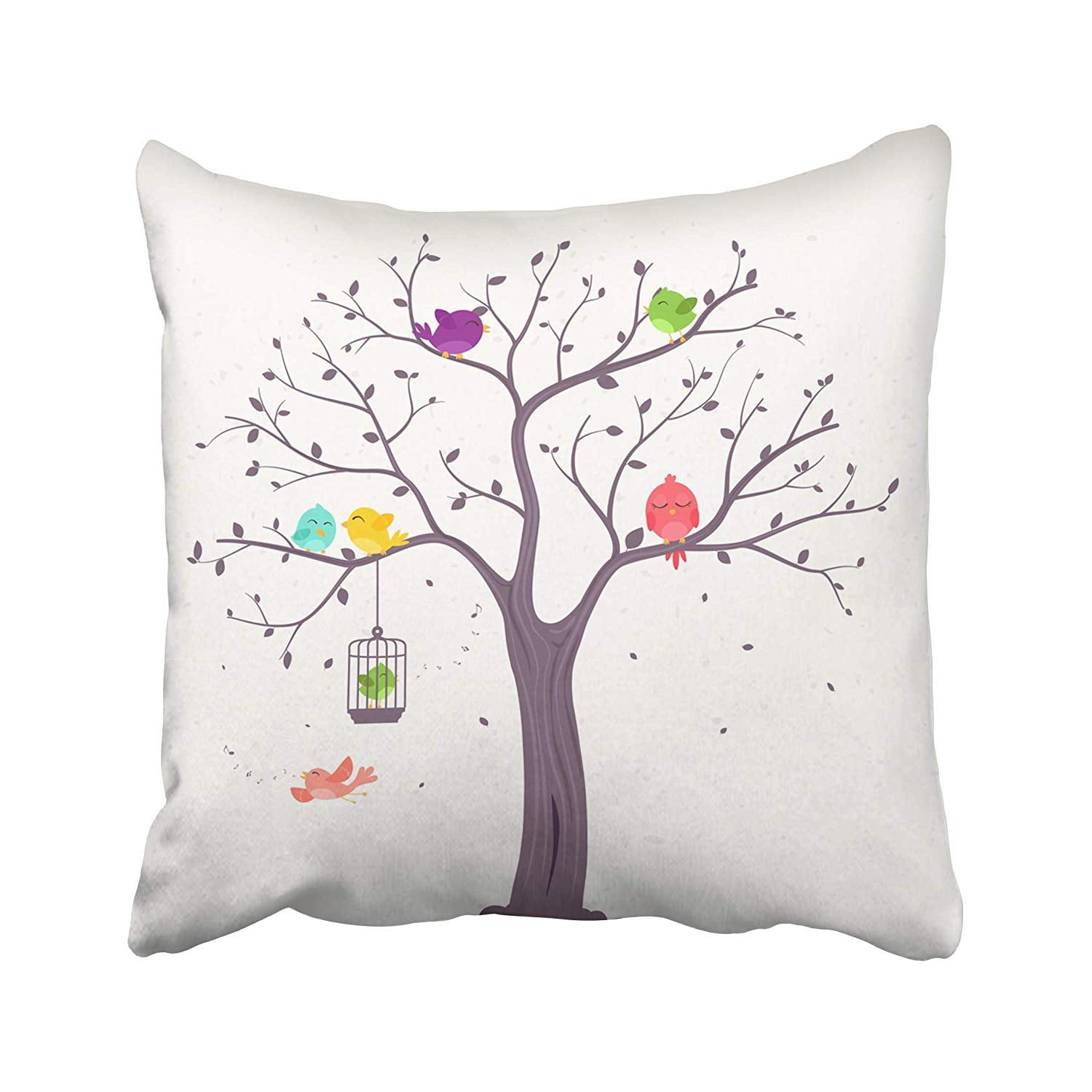 BSDHOME Green Funny Colorful Birds on Beautiful Trees Pink Animal Apple Autumn Bloom Blossom Pillow Case Pillow Cover 20x20 inch Throw Pillow Covers Walmart