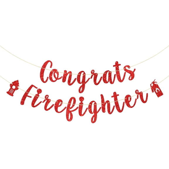 Congrats Firefighter Banner Red Glitter Congrats Grad Fire Department Graduation Party Decoration Supplies