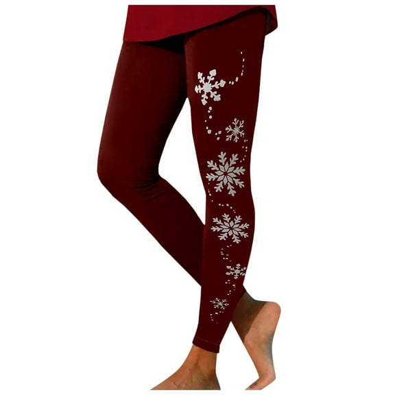 Fiaer Christmas Women's Black Leggings Snowflake Graphic High Waisted Pants Plus Size Cozy Trendy Tight Trousers XL