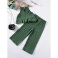 thumbnail image 5 of BemeyourBBs Little Girl Pants Set Solid Sleeveless Ruffle Cami Tops Wide Leg Pants, 5 of 9