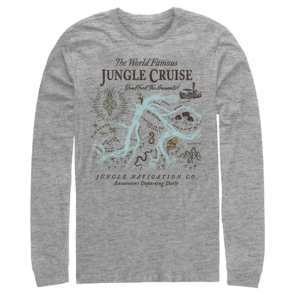 Men's Jungle Cruise Excursion Map  Long Sleeve Shirt Athletic Heather Large