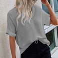thumbnail image 6 of Women's Summer Solid Color V Neck Loose Fit Business Casual Short Sleeve Linen Shirt Womens Long Sleeve Layering Shirt Long Sleeve Layering T Long Sleeve Undershirts for Women Shirts Women for Striped, 6 of 8