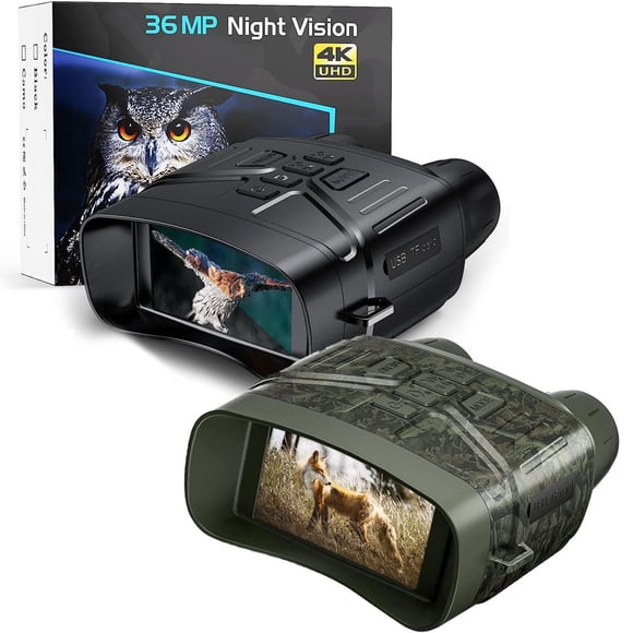 Dsseng Tendance Maintenant HD 4K 36MP Jumelles Vision Nocturne avec Détection Infrarouge Carte Mémoire 32 Go - Idéal pour les Amateurs de Plein Air Chasse Camping et Surveillance par Faible Luminosité - Robuste Er