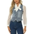 thumbnail image 1 of INSPIRAR CHIC Chaleco de Mezclilla para Mujeres Cuello en V Abotonado Casual Talla XS Azul Polvoriento, 1 of 6