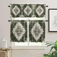 thumbnail image 2 of Boho Green Kitchen Curtains and Valances Set, Rod Pocket Curtains Tier Farmhouse Window Curtains 36 Inch Length, Retro Shabby Ethnic Tradition Geometric 3 Piece Kitchen Curtains Set, 2 of 6