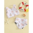 thumbnail image 5 of FEORJGP Kids Girl Two Piece Swimsuits Toddler Summer Bikini Swimwear Sleeveless Vest Shell/Flower Print Tank Tops Crew Neck Knotted Tankini and Elastic Shorts Set Cute Bathing Suits Beachwear, 5 of 9