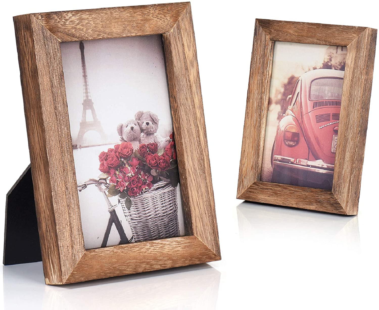 Pine Solid Distressed Wood for Table Top and Display Wall Mounting Glass Photo Frame Set of 2 Wood Picture Frame 8x10 Walnut