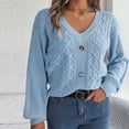 thumbnail image 7 of Lovskoo Sweaters for Women Trendy Casual Button Long Sleeve V-Neck Keeping Warm Outing Sweater Blue, 7 of 7