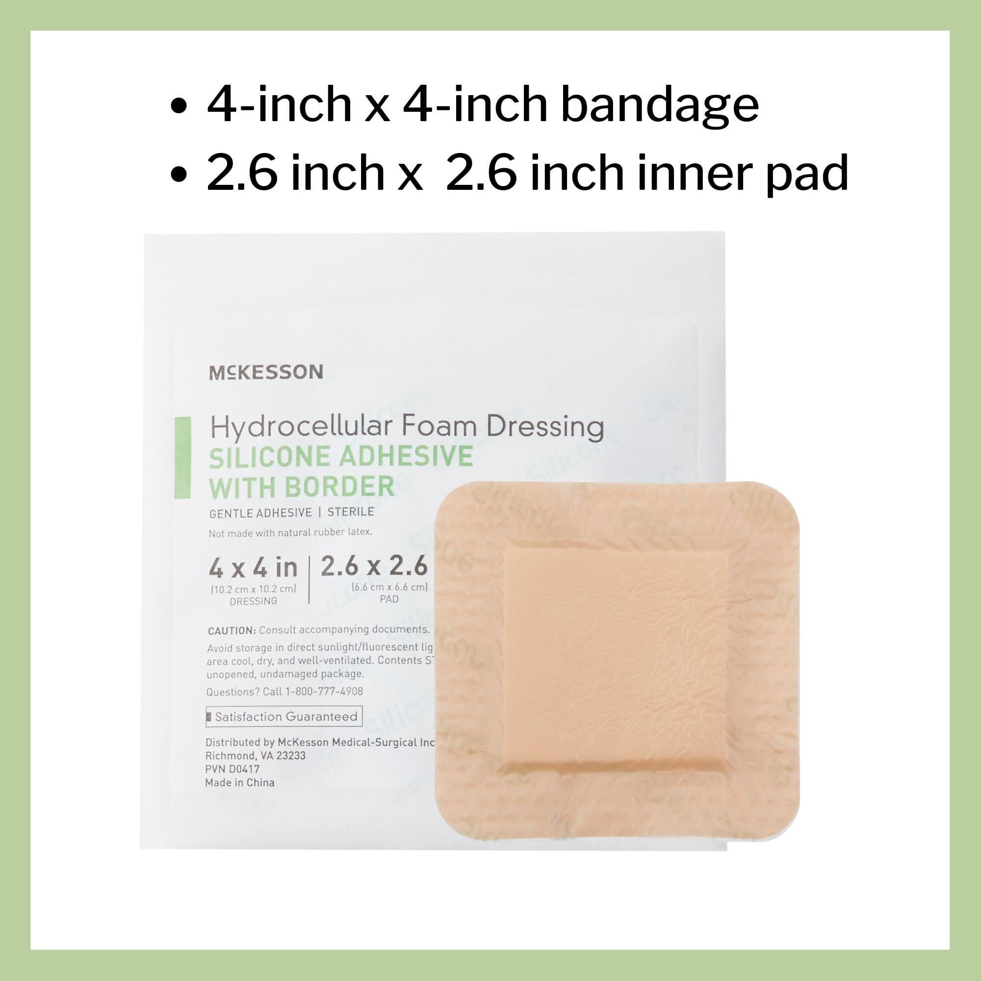 McKesson Hydrocellular Foam Dressing, Silicone Adhesive Bandage, 4 in x 4 in, 10 Count, 1 Pack